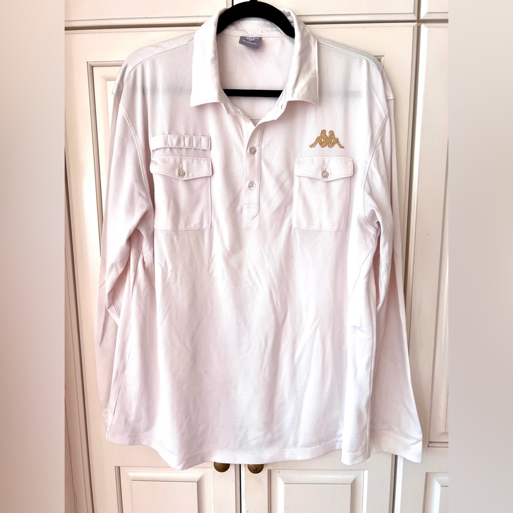 Kappa Golf Vintage Polo Shirt cream White Long sleeve Two Pockets men's XXL